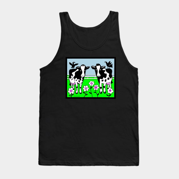 Happy Cows in Flowered Pasture Tank Top by Designs by Connie